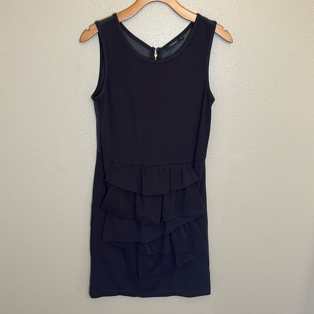 Theme Grey Sleeveless Ruffle Mesh Back Dress